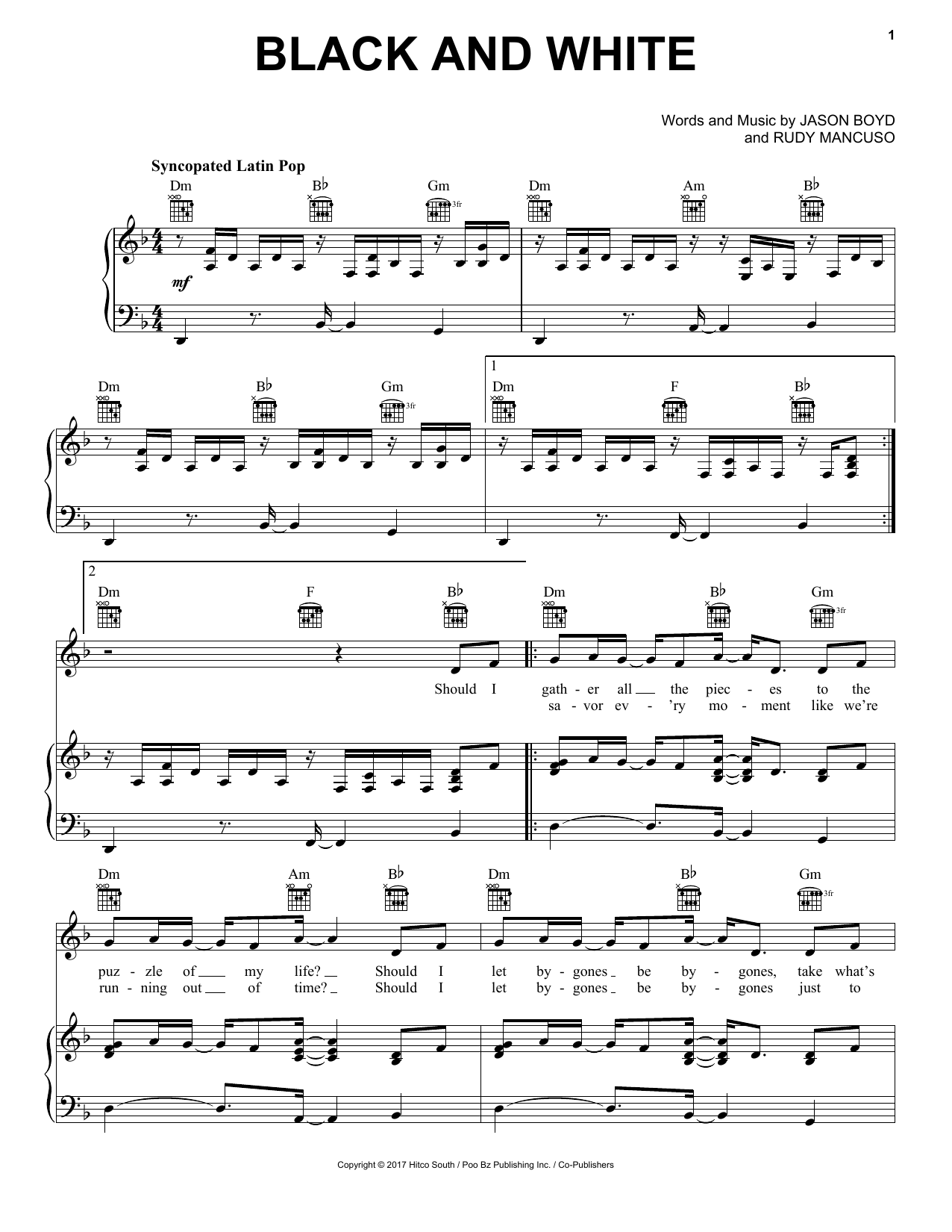 Rudy Mancuso & Poo Bear Black And White Sheet Music Notes & Chords for Piano, Vocal & Guitar (Right-Hand Melody) - Download or Print PDF