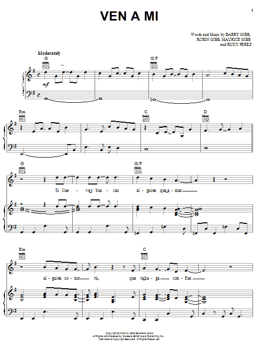 Rudy Perez Ven A Mi Sheet Music Notes & Chords for Piano, Vocal & Guitar (Right-Hand Melody) - Download or Print PDF