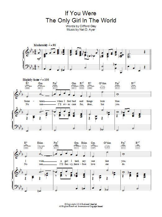 Rudy Vallee If You Were The Only Girl In The World Sheet Music Notes & Chords for Piano, Vocal & Guitar (Right-Hand Melody) - Download or Print PDF