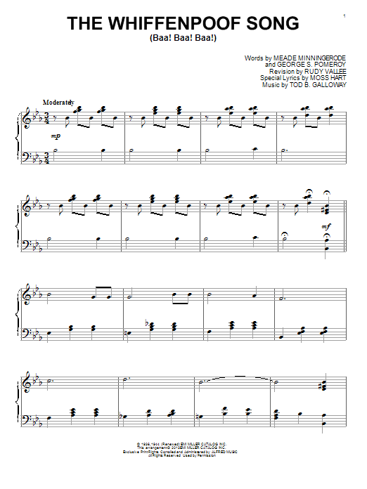 Rudy Vallee The Whiffenpoof Song (Baa! Baa! Baa!) Sheet Music Notes & Chords for Piano - Download or Print PDF
