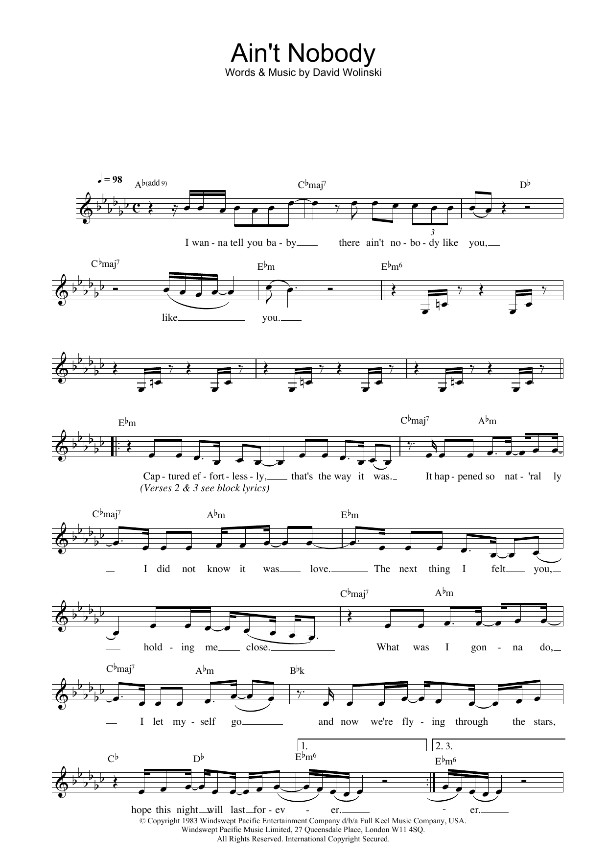 Rufus & Chaka Khan Ain't Nobody Sheet Music Notes & Chords for Piano Chords/Lyrics - Download or Print PDF