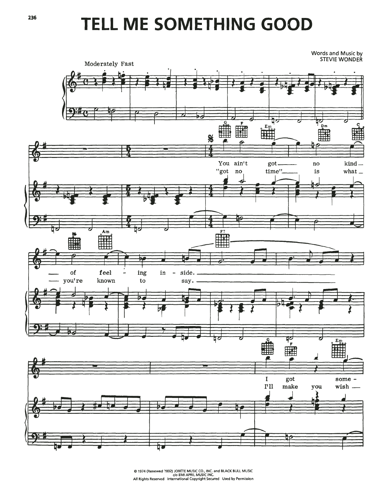Rufus & Chaka Khan Tell Me Something Good Sheet Music Notes & Chords for Piano, Vocal & Guitar Chords (Right-Hand Melody) - Download or Print PDF