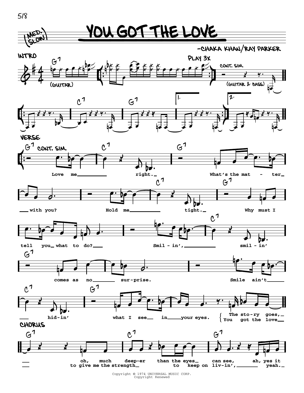Rufus & Chaka Khan You Got The Love Sheet Music Notes & Chords for Real Book – Melody & Chords - Download or Print PDF
