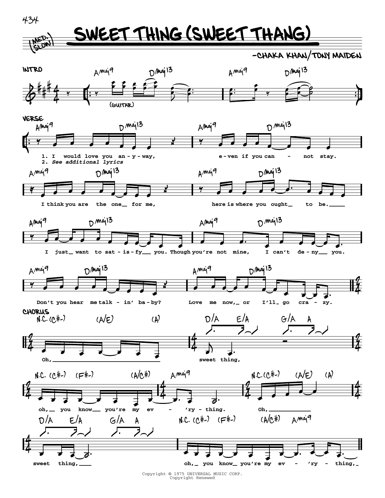 Rufus feat. Chaka Khan Sweet Thing (Sweet Thang) Sheet Music Notes & Chords for Real Book – Melody & Chords - Download or Print PDF