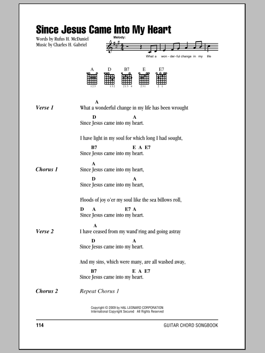 Rufus H. McDaniel Since Jesus Came Into My Heart Sheet Music Notes & Chords for Lyrics & Chords - Download or Print PDF