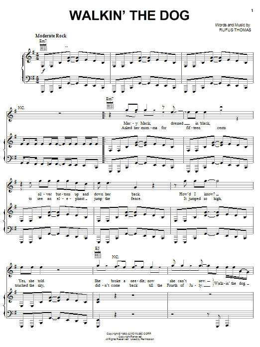 Rufus Thomas Walkin' The Dog sheet music notes and chords. Download Printable PDF.