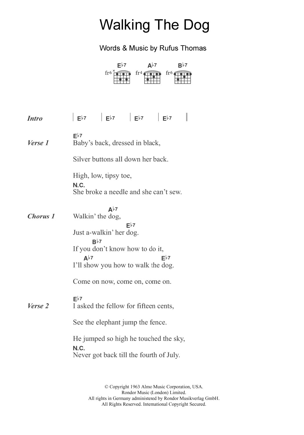 Rufus Thomas Walking The Dog Sheet Music Notes & Chords for Guitar Chords/Lyrics - Download or Print PDF