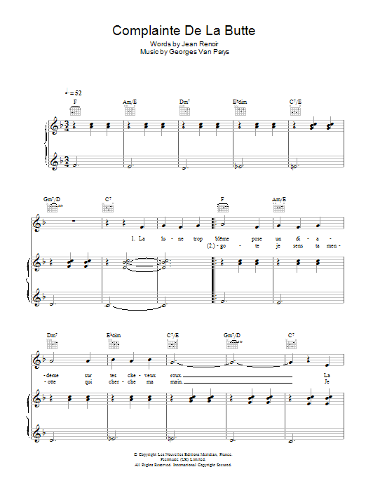 Rufus Wainwright Complainte De La Butte Sheet Music Notes & Chords for Piano, Vocal & Guitar - Download or Print PDF