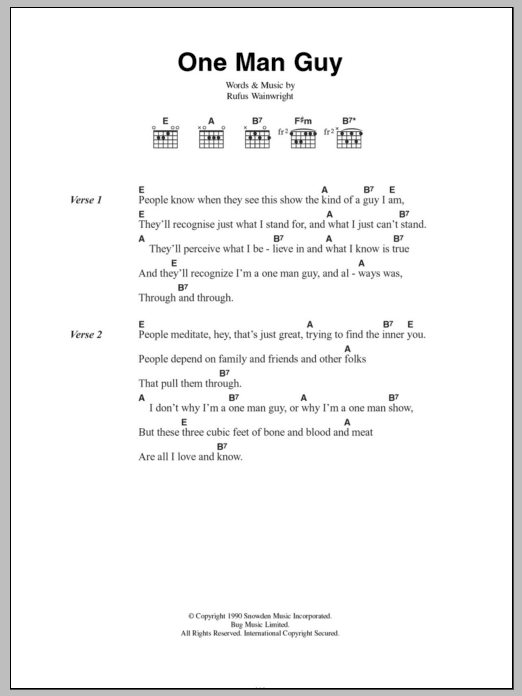 Rufus Wainwright One Man Guy Sheet Music Notes & Chords for Lyrics & Chords - Download or Print PDF