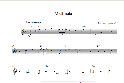 Ruggero Leoncavallo Mattinata Sheet Music Notes & Chords for Piano, Vocal & Guitar (Right-Hand Melody) - Download or Print PDF