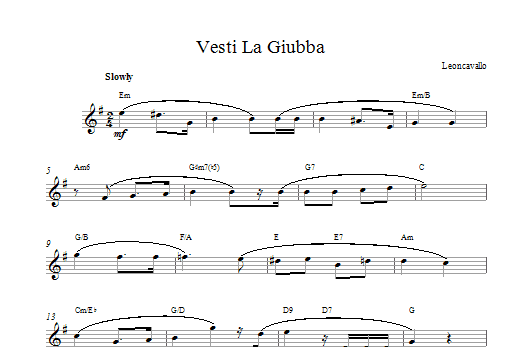 Ruggero Leoncavallo Vesti La Giubba Sheet Music Notes & Chords for Piano, Vocal & Guitar Chords (Right-Hand Melody) - Download or Print PDF