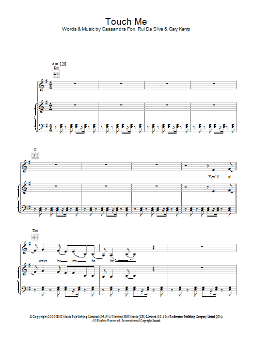 Rui Da Silva Touch Me Sheet Music Notes & Chords for Piano, Vocal & Guitar - Download or Print PDF