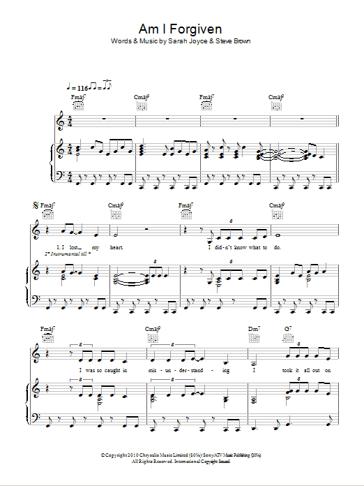Rumer Am I Forgiven Sheet Music Notes & Chords for Piano, Vocal & Guitar (Right-Hand Melody) - Download or Print PDF