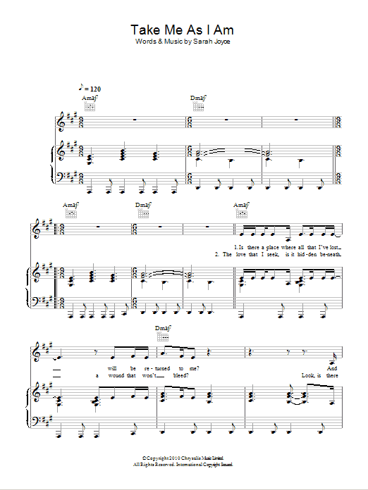 Rumer Take Me As I Am Sheet Music Notes & Chords for Piano, Vocal & Guitar (Right-Hand Melody) - Download or Print PDF