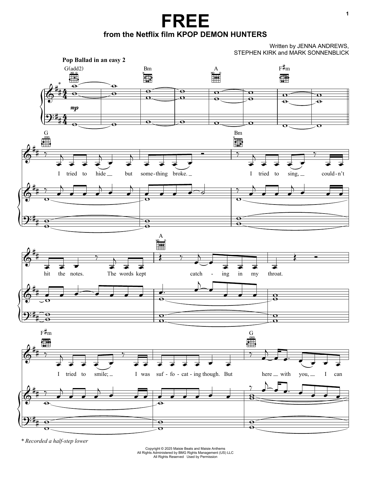 Rumi, Jinu, EJAE, and Andrew Choi Free (from KPop Demon Hunters) Sheet Music Notes & Chords for Piano, Vocal & Guitar Chords (Right-Hand Melody) - Download or Print PDF Rumi, Jinu, EJAE, and Andrew Choi Free (from KPop Demon Hunters) Sheet Music Notes & Chords for Piano, Vocal & Guitar Chords (Right-Hand Melody) - Download or Print PDF