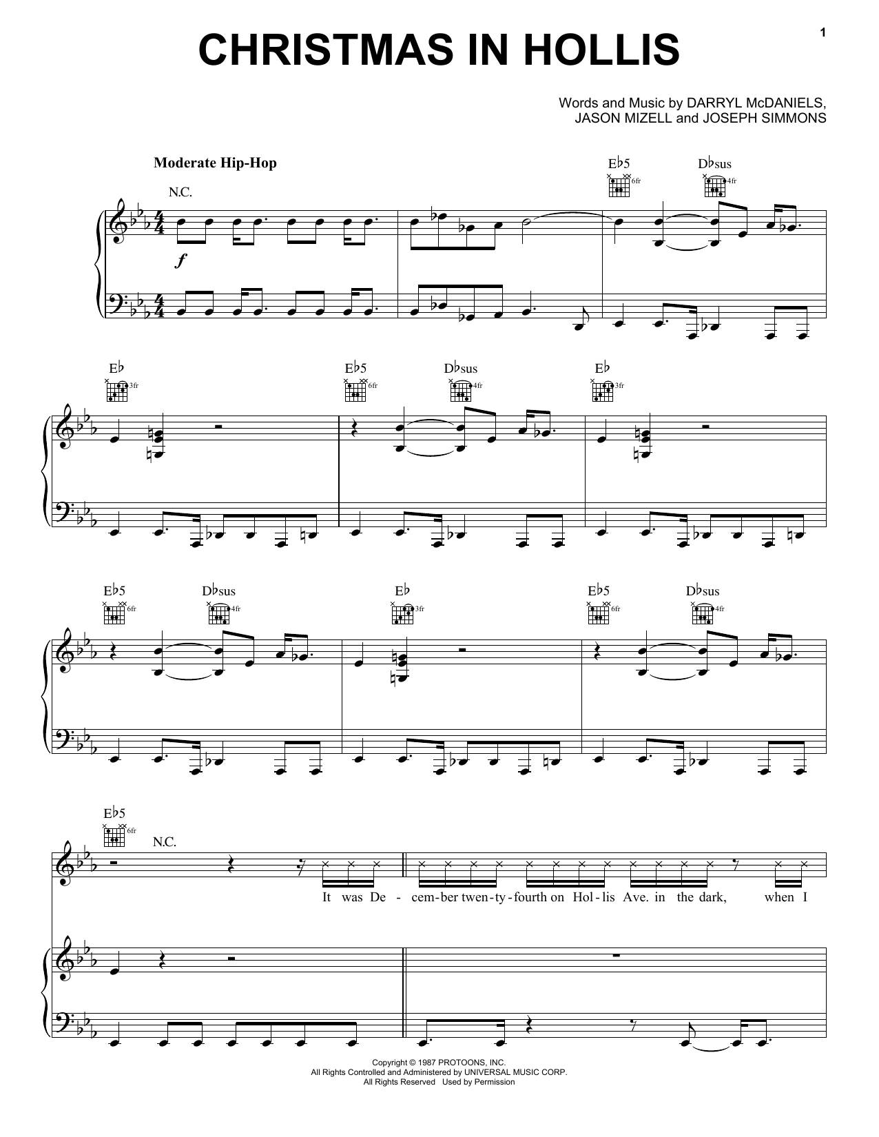 Run DMC Christmas In Hollis Sheet Music Notes & Chords for Piano, Vocal & Guitar (Right-Hand Melody) - Download or Print PDF