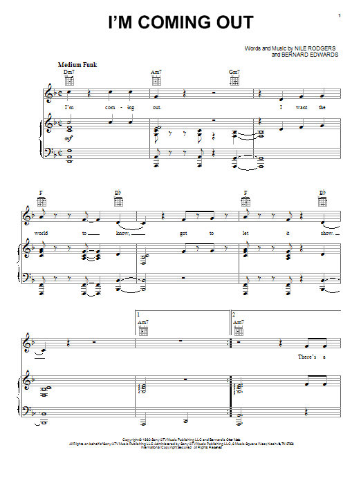 RuPaul I'm Coming Out Sheet Music Notes & Chords for Piano, Vocal & Guitar (Right-Hand Melody) - Download or Print PDF