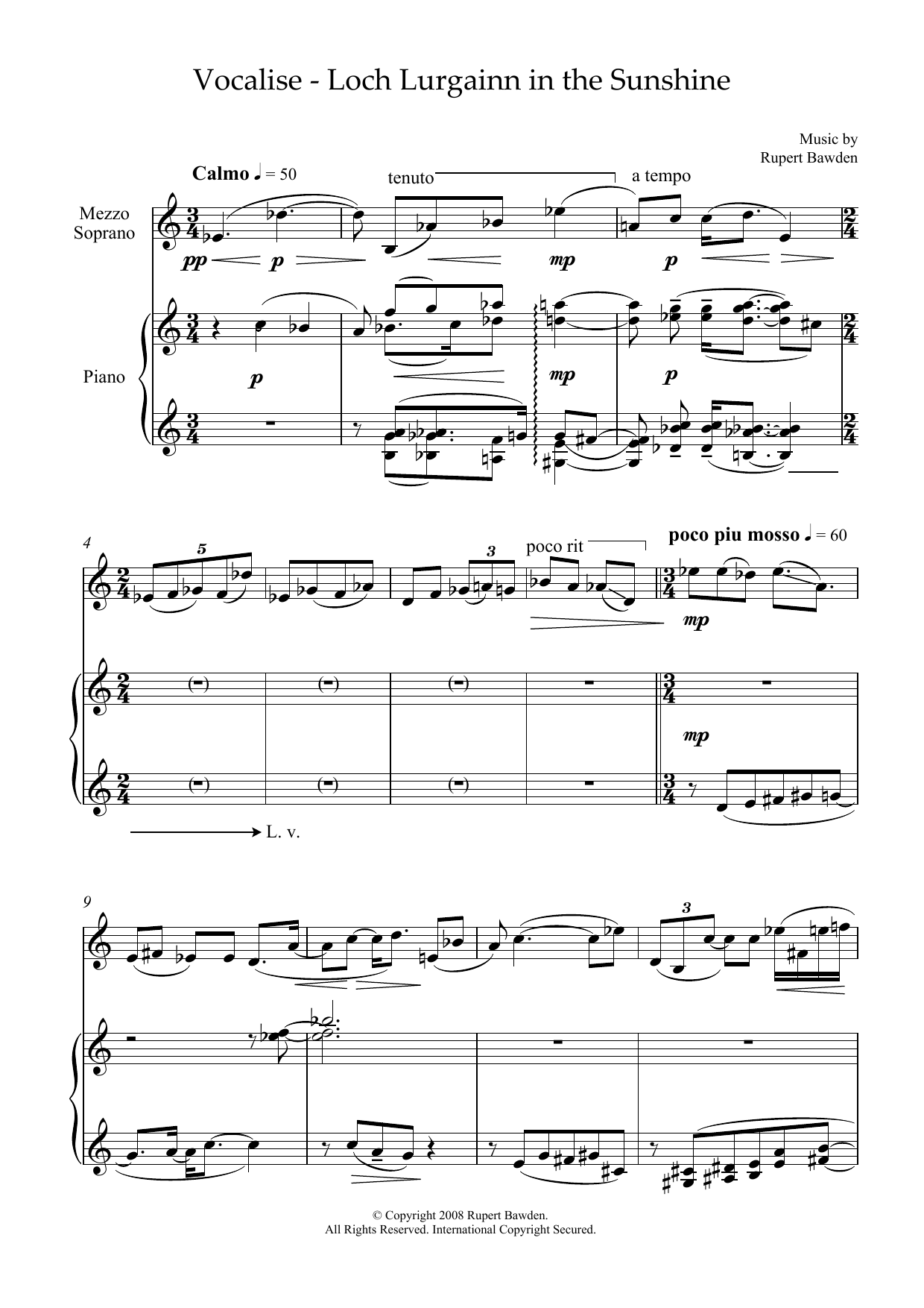Rupert Bawden Vocalise - Loch Lurgainn in the Sunshine (for mezzo-soprano and piano) Sheet Music Notes & Chords for Piano & Vocal - Download or Print PDF