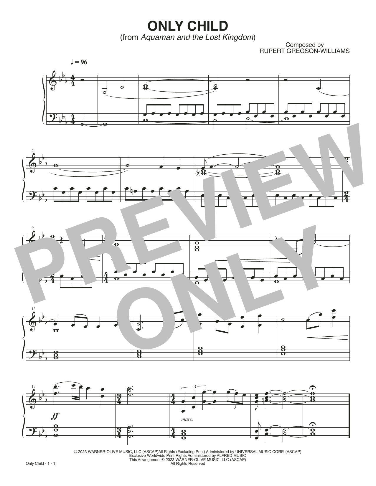 Rupert Gregson-Williams Only Child (from Aquaman and the Lost Kingdom) Sheet Music Notes & Chords for Piano Solo - Download or Print PDF