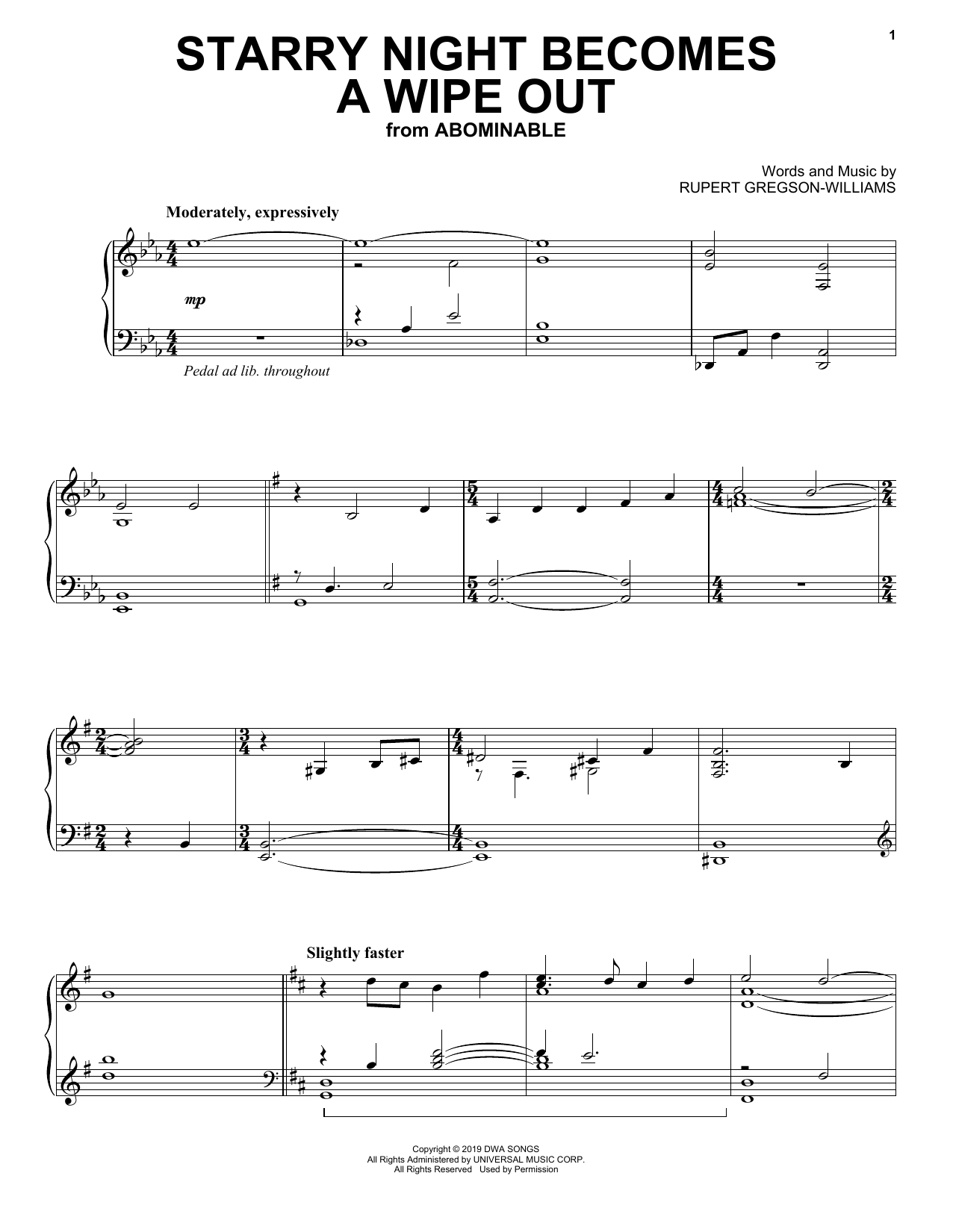 Rupert Gregson-Williams Starry Night Becomes A Wipe Out (from the Motion Picture Abominable) Sheet Music Notes & Chords for Piano Solo - Download or Print PDF