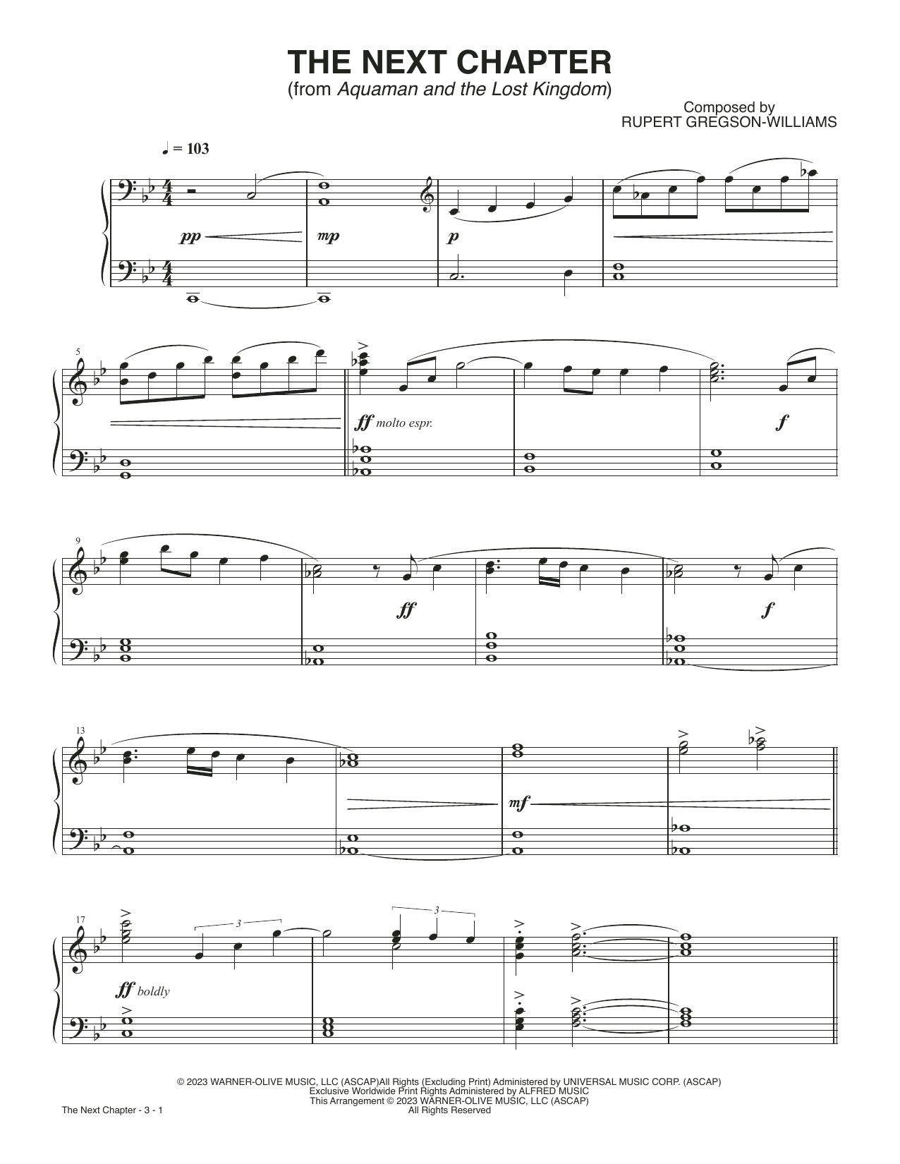 Rupert Gregson-Williams The Next Chapter (from Aquaman and the Lost Kingdom) Sheet Music Notes & Chords for Piano Solo - Download or Print PDF