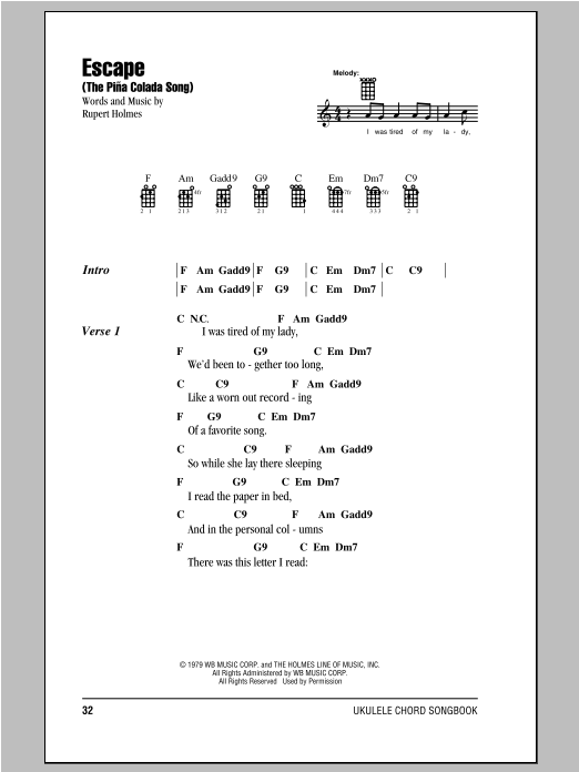 Rupert Holmes Escape (The Piña Colada Song) sheet music notes and chords. Download Printable PDF.
