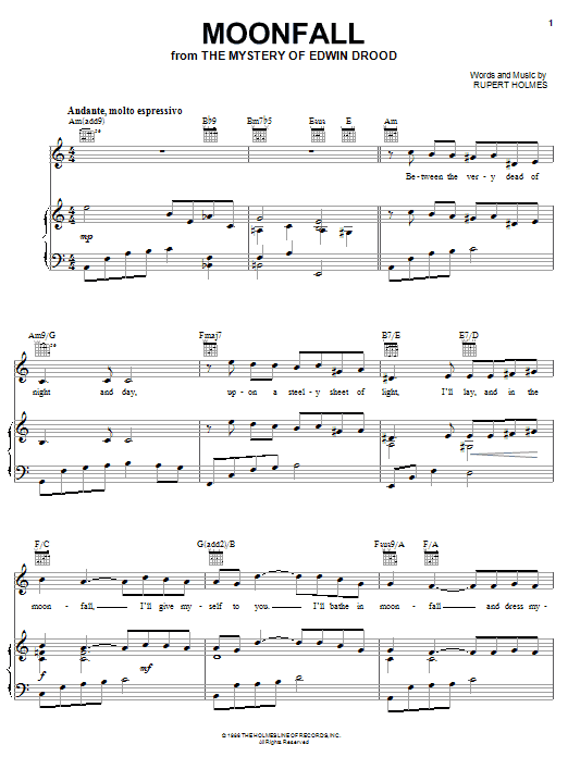 Rupert Holmes Moonfall Sheet Music Notes & Chords for Piano, Vocal & Guitar (Right-Hand Melody) - Download or Print PDF
