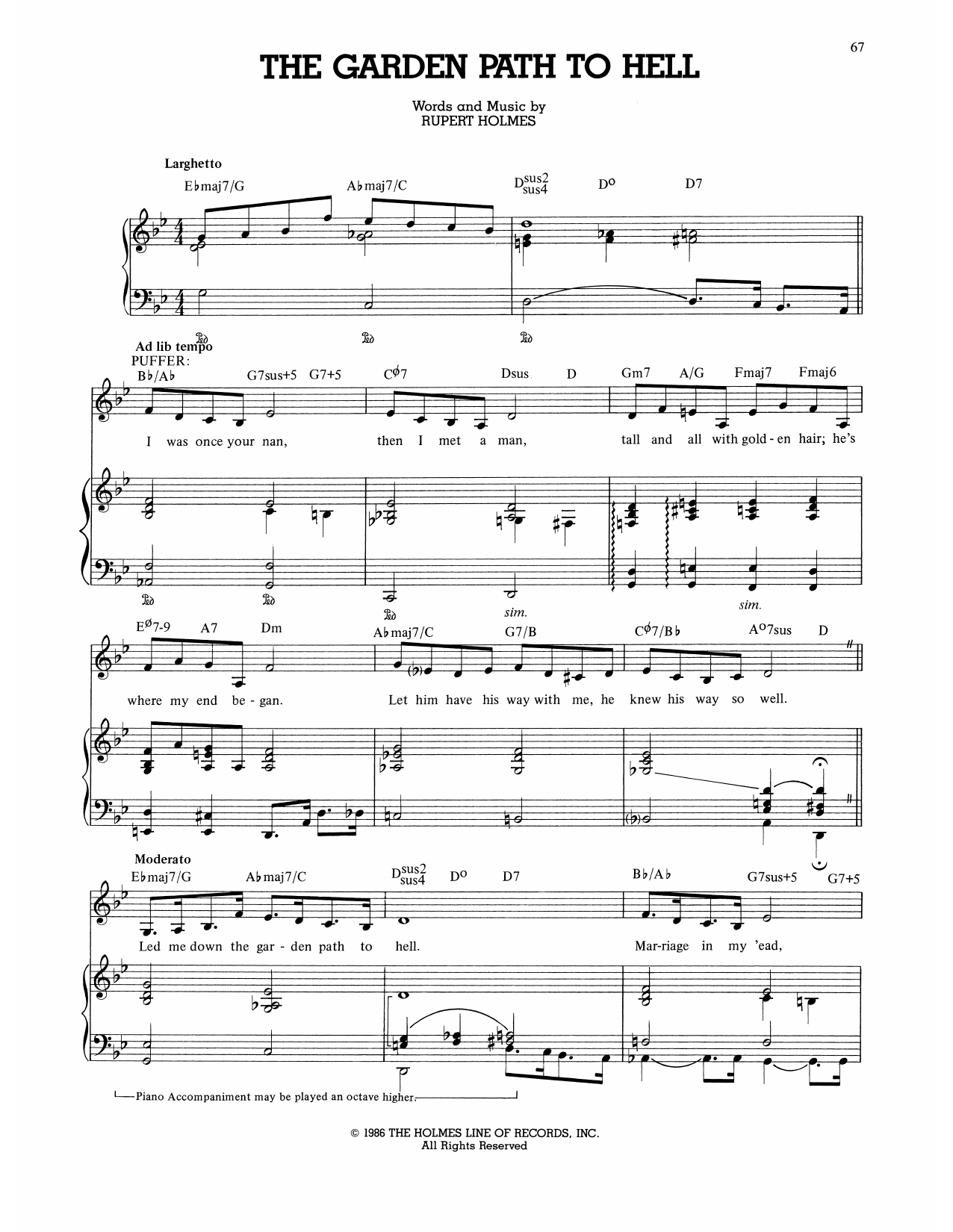Rupert Holmes The Garden Path To Hell (from The Mystery Of Edwin Drood) Sheet Music Notes & Chords for Piano, Vocal & Guitar Chords (Right-Hand Melody) - Download or Print PDF