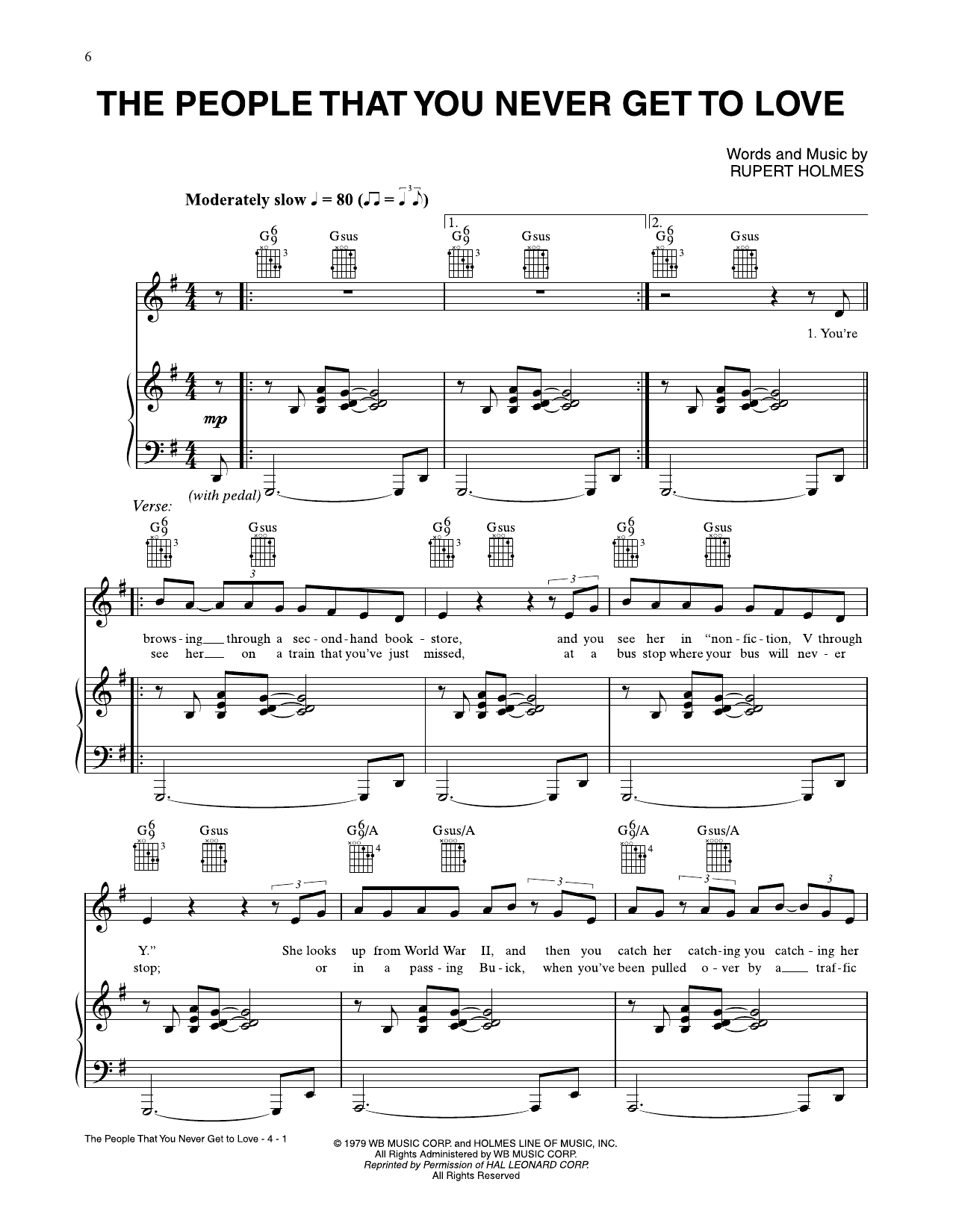 Rupert Holmes The People That You Never Get To Love Sheet Music Notes & Chords for Piano, Vocal & Guitar Chords (Right-Hand Melody) - Download or Print PDF