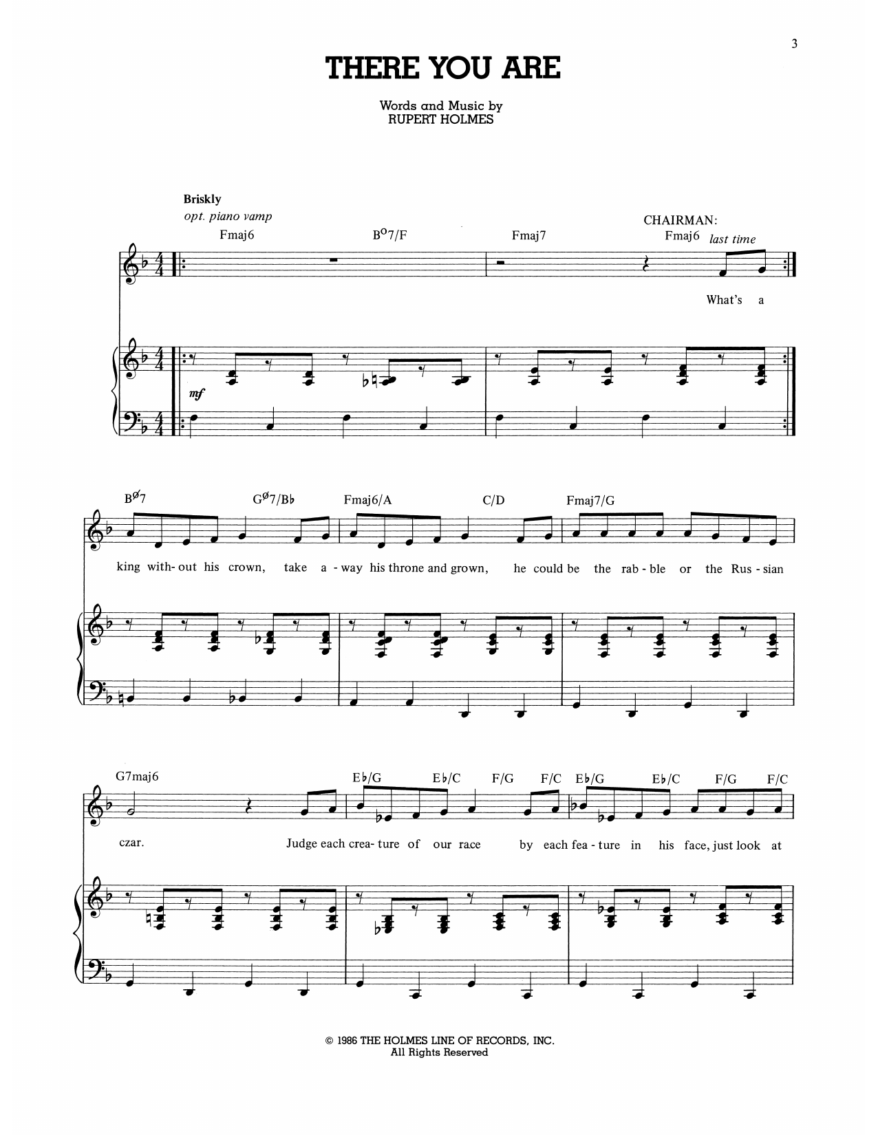 Rupert Holmes There You Are (from The Mystery of Edwin Drood) Sheet Music Notes & Chords for Piano, Vocal & Guitar (Right-Hand Melody) - Download or Print PDF