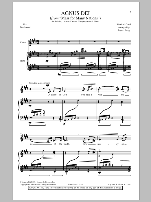 Rupert Lang Agnus Dei Sheet Music Notes & Chords for Unison Choral - Download or Print PDF