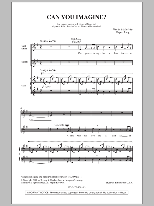 Rupert Lang Can You Imagine? Sheet Music Notes & Chords for 3-Part Treble - Download or Print PDF