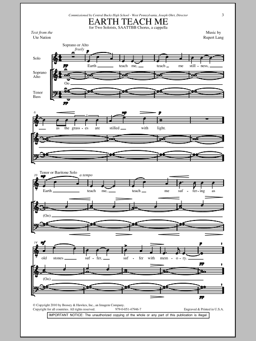 Rupert Lang Earth Teach Me Sheet Music Notes & Chords for SATB - Download or Print PDF