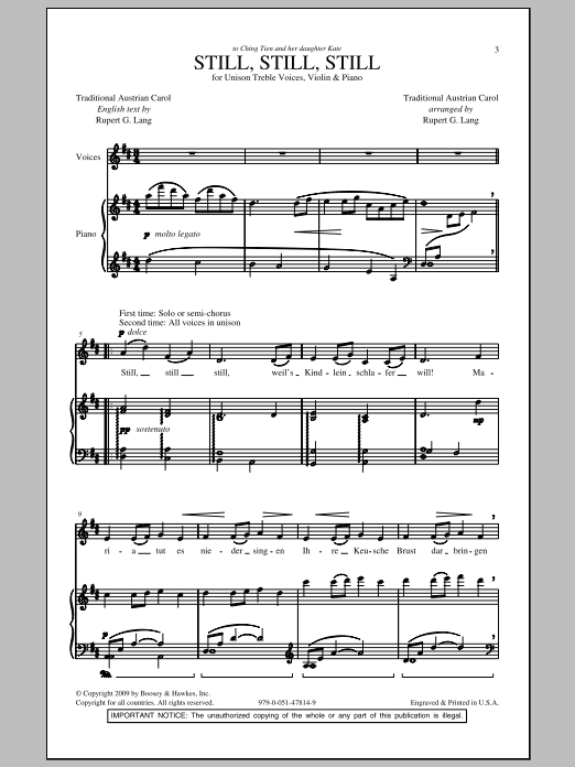 Rupert Lang Still, Still, Still Sheet Music Notes & Chords for Unison Choral - Download or Print PDF
