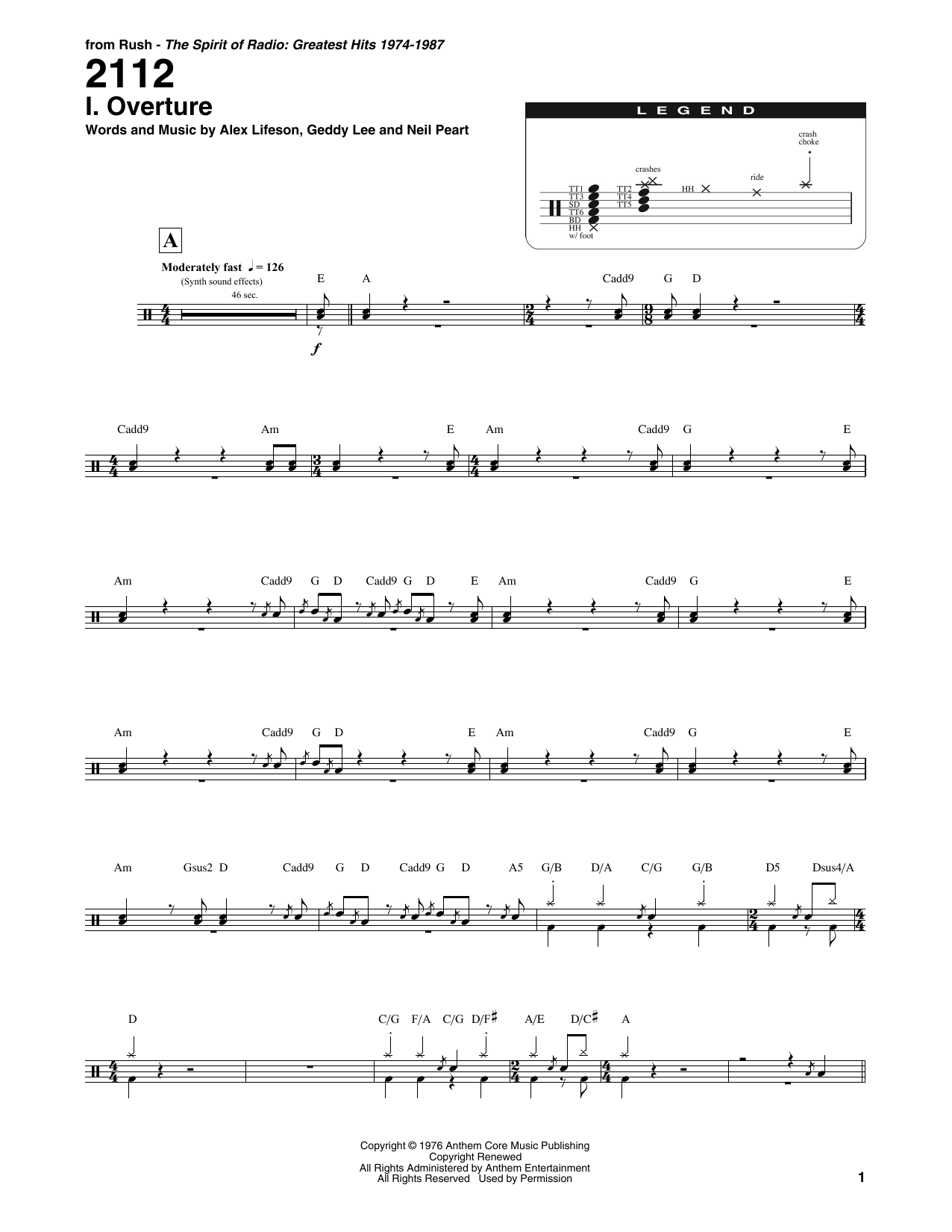 Rush 2112 - I. Overture Sheet Music Notes & Chords for Drums Transcription - Download or Print PDF