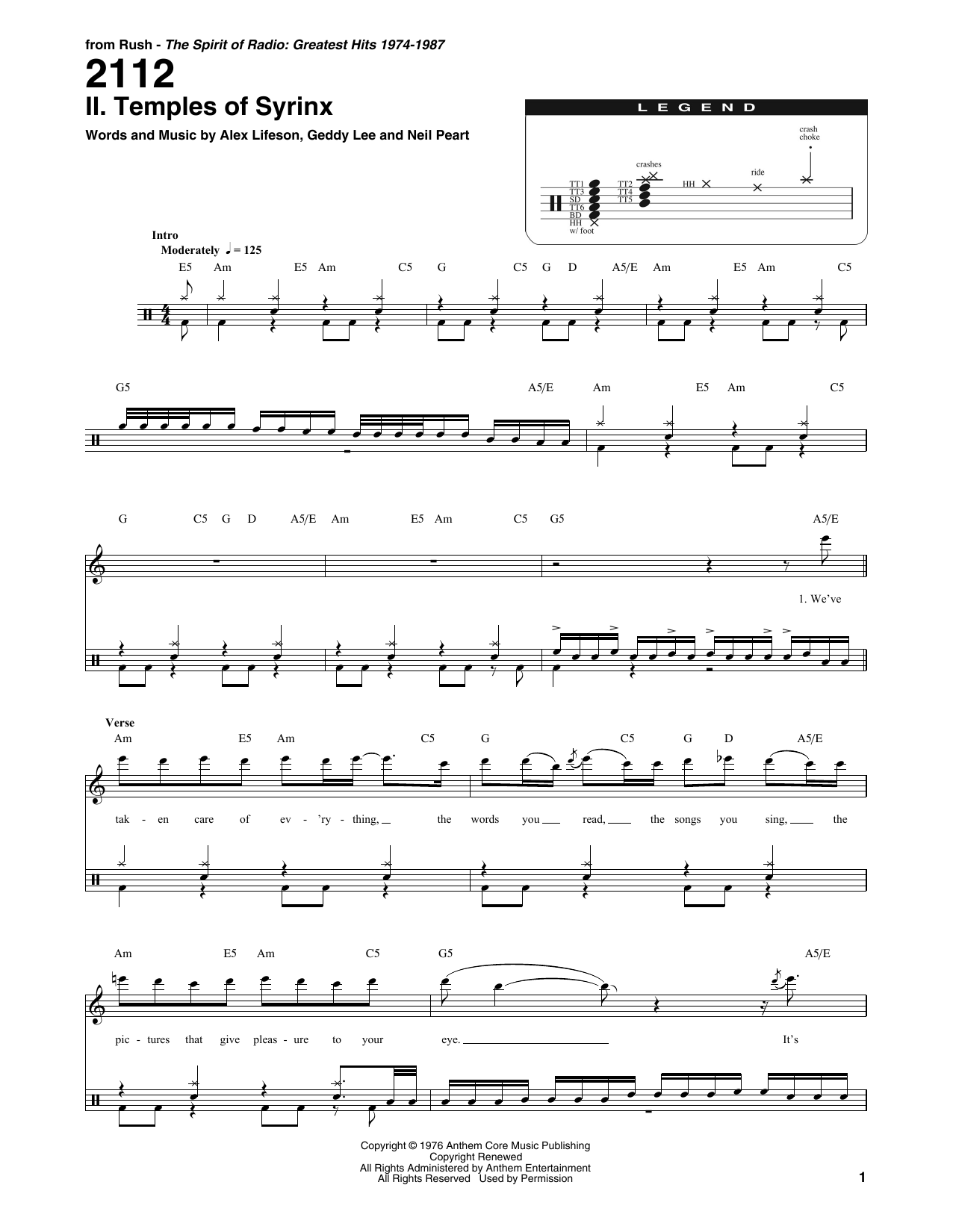 Rush 2112 - II. The Temples Of Syrinx Sheet Music Notes & Chords for Drums Transcription - Download or Print PDF