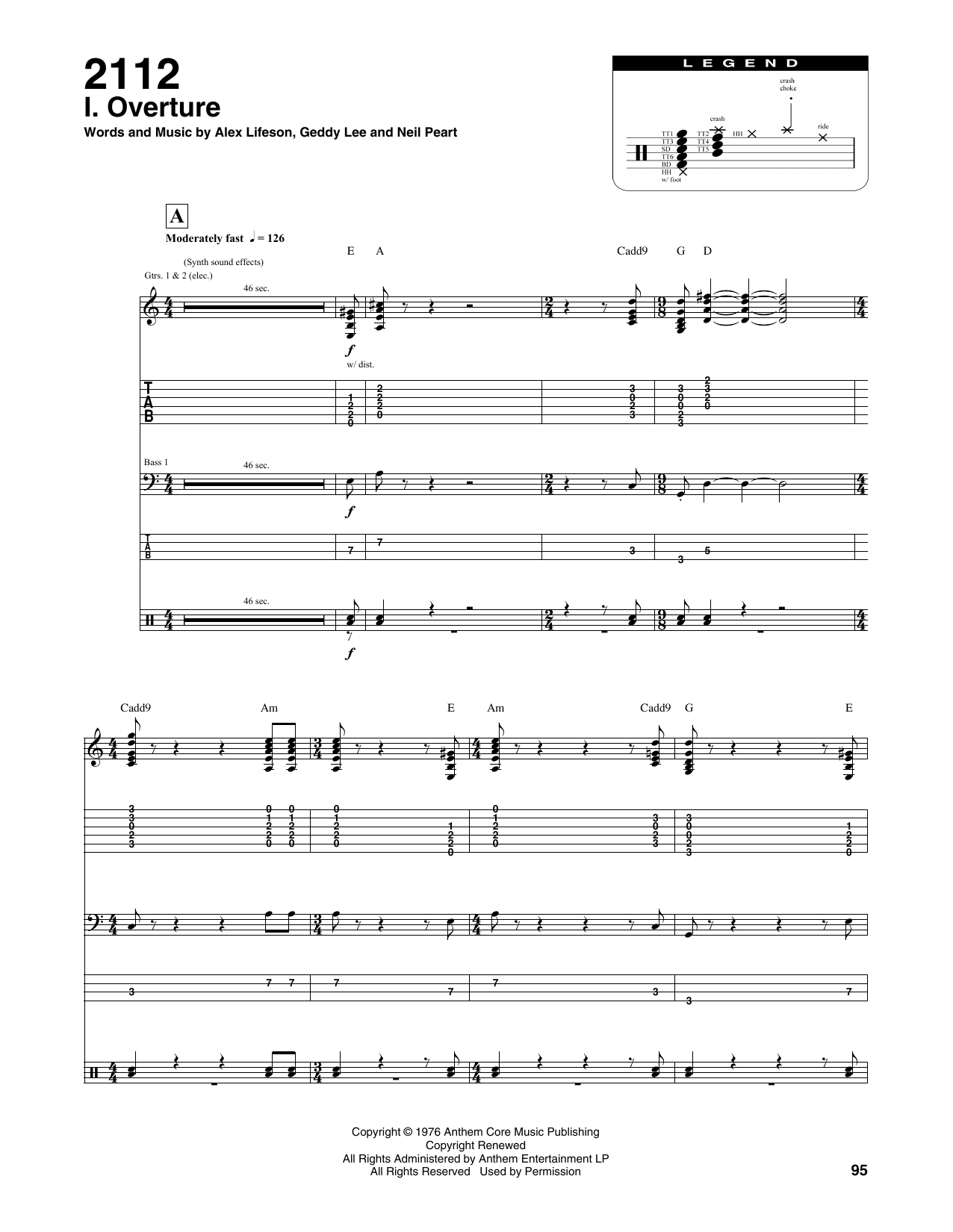 Rush 2112-I Overture Sheet Music Notes & Chords for Bass Guitar Tab - Download or Print PDF