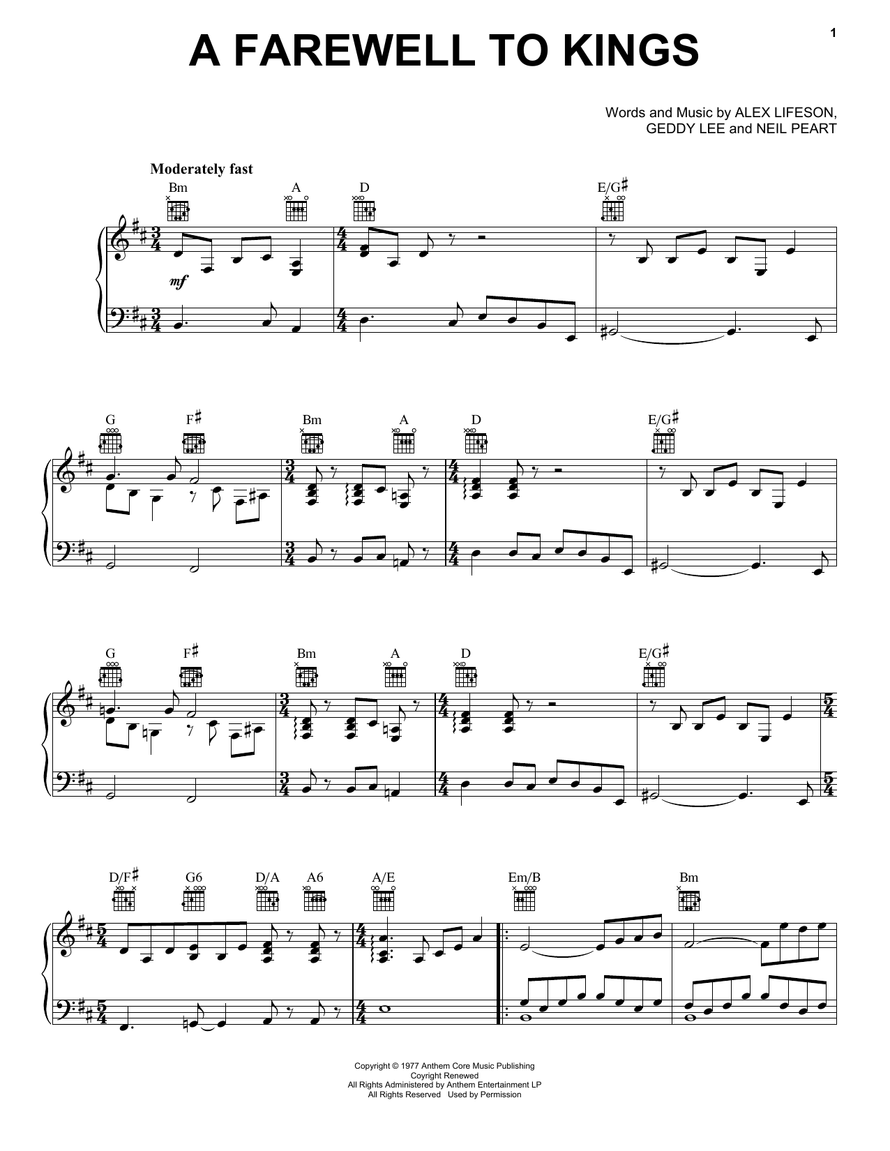 Rush A Farewell To Kings Sheet Music Notes & Chords for Transcribed Score - Download or Print PDF