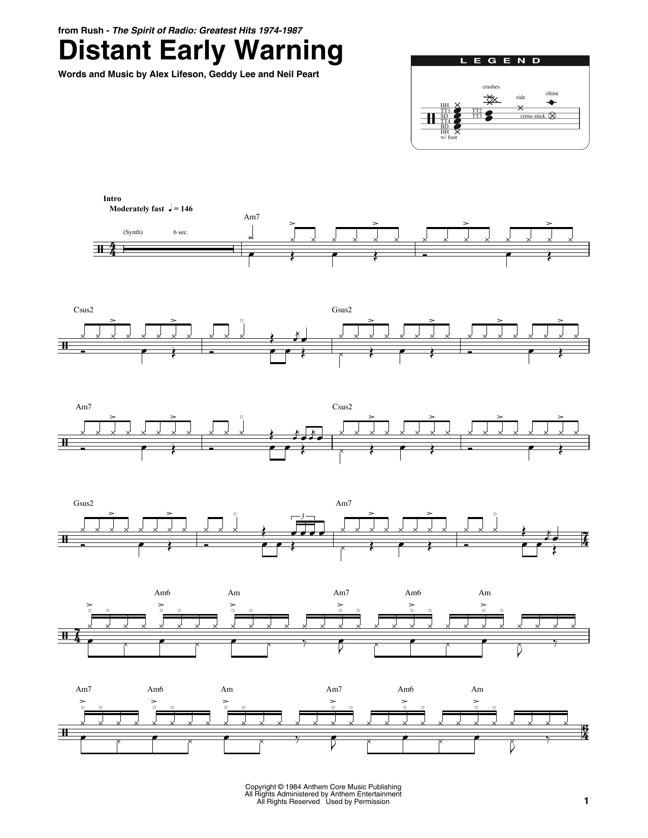 Rush Distant Early Warning Sheet Music Notes & Chords for Bass Guitar Tab - Download or Print PDF