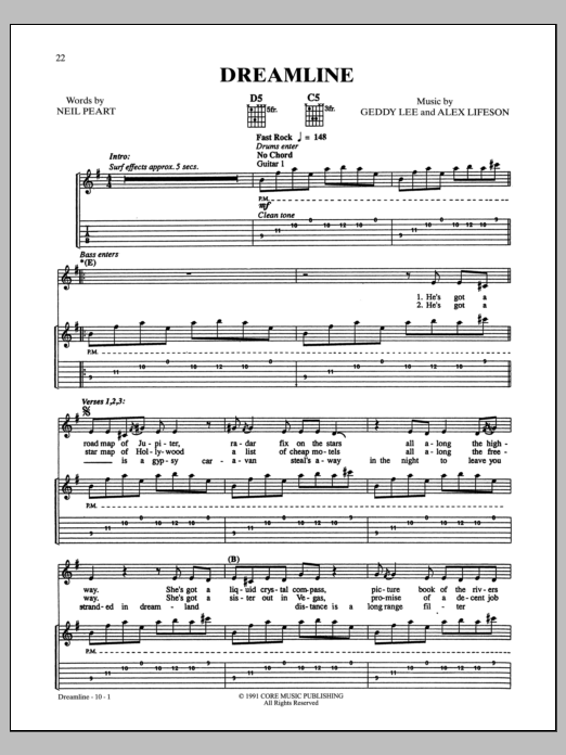Rush Dreamline Sheet Music Notes & Chords for Bass Guitar Tab - Download or Print PDF