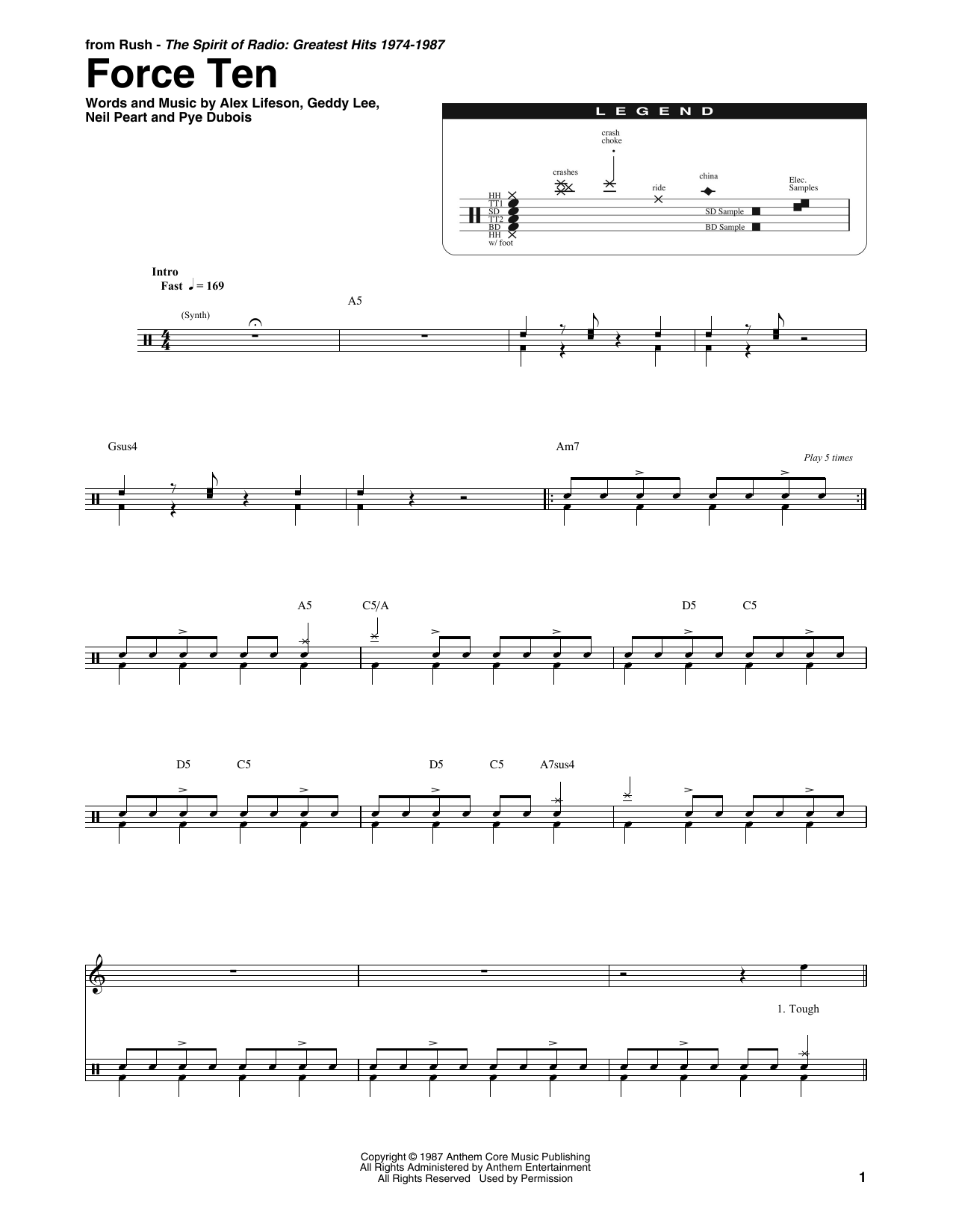 Rush Force Ten Sheet Music Notes & Chords for Guitar Tab - Download or Print PDF
