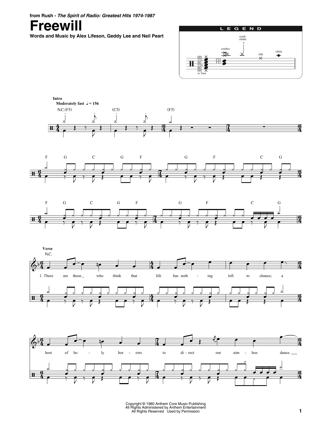 Rush Freewill Sheet Music Notes & Chords for Transcribed Score - Download or Print PDF