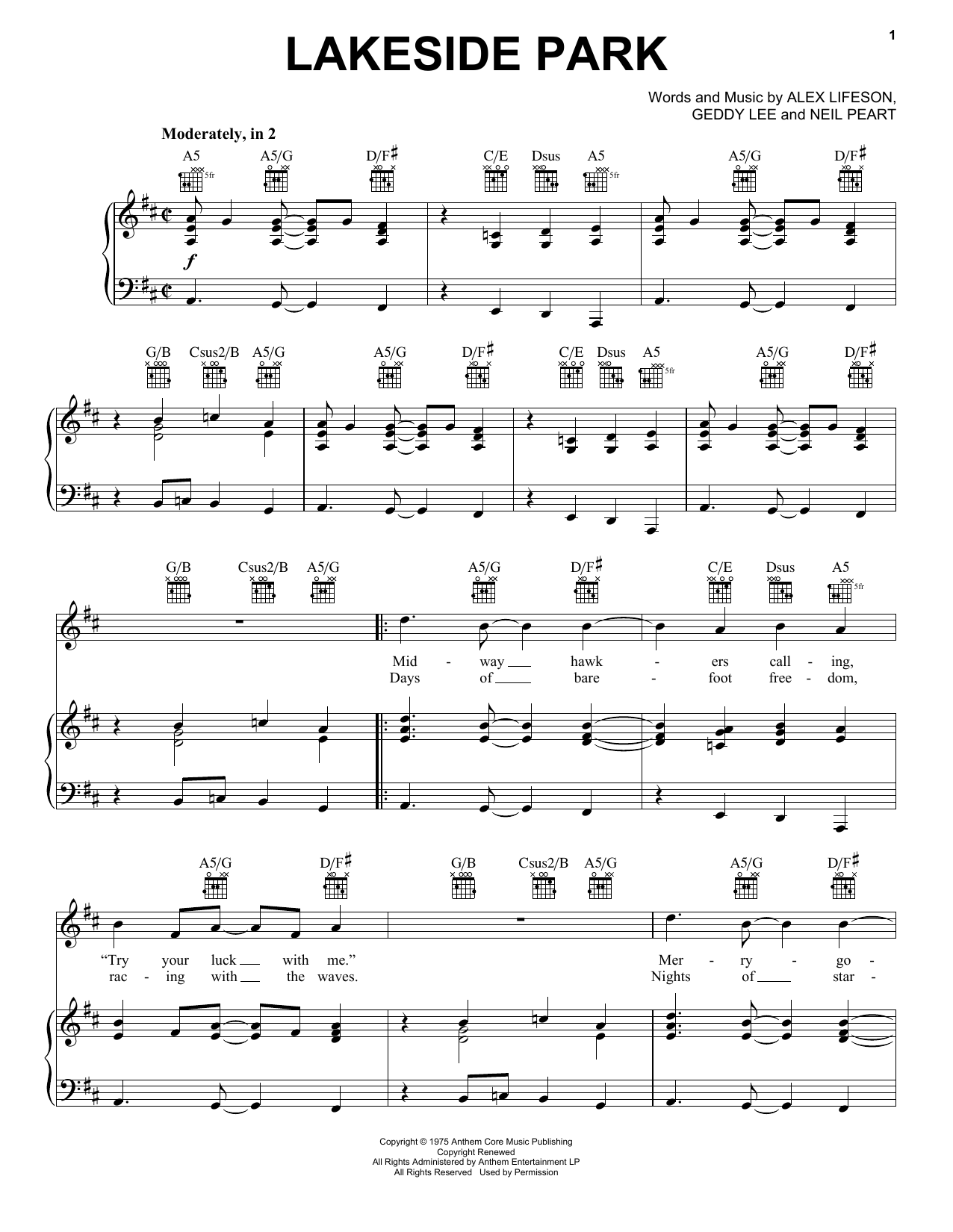 Rush Lakeside Park Sheet Music Notes & Chords for Transcribed Score - Download or Print PDF