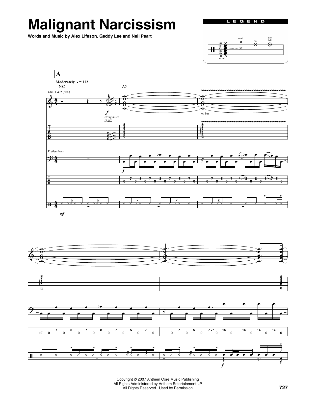 Rush Malignant Narcissism Sheet Music Notes & Chords for Transcribed Score - Download or Print PDF