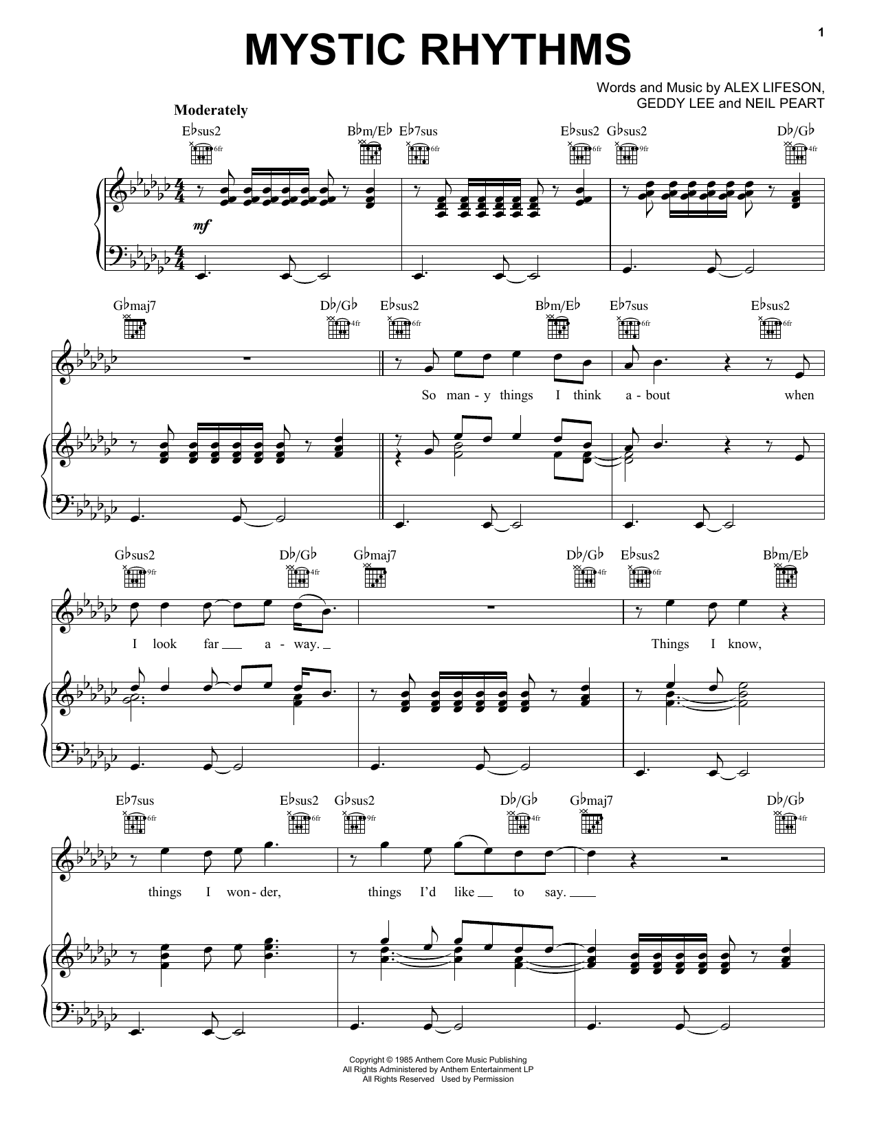 Rush Mystic Rhythms Sheet Music Notes & Chords for Piano, Vocal & Guitar (Right-Hand Melody) - Download or Print PDF