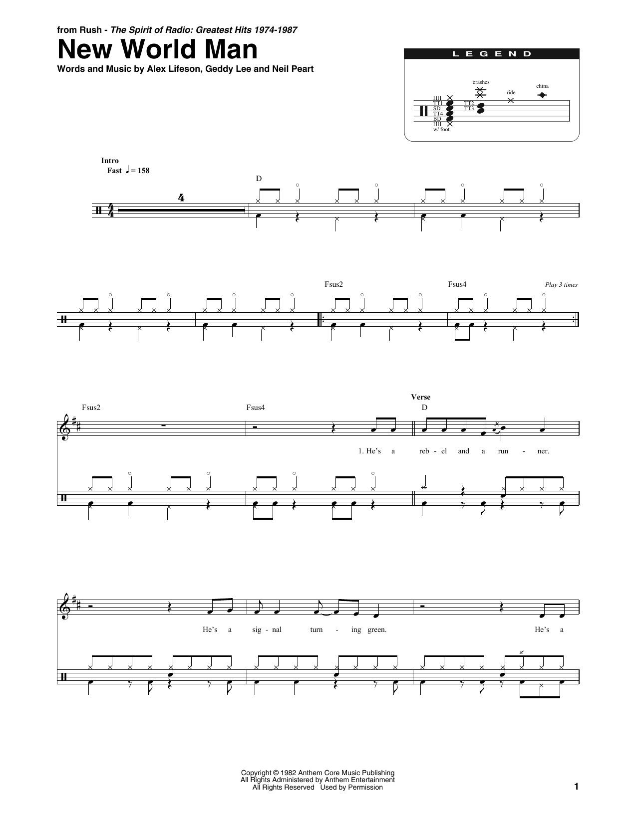 Rush New World Man Sheet Music Notes & Chords for Piano, Vocal & Guitar (Right-Hand Melody) - Download or Print PDF