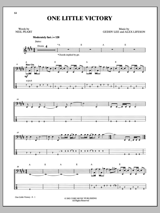 Rush One Little Victory Sheet Music Notes & Chords for Transcribed Score - Download or Print PDF