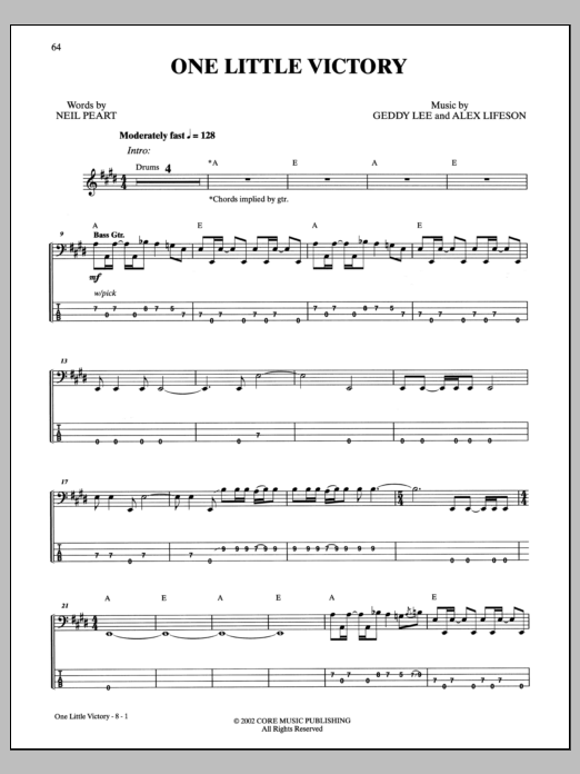 Rush One Little Victory Sheet Music Notes & Chords for Guitar Tab - Download or Print PDF
