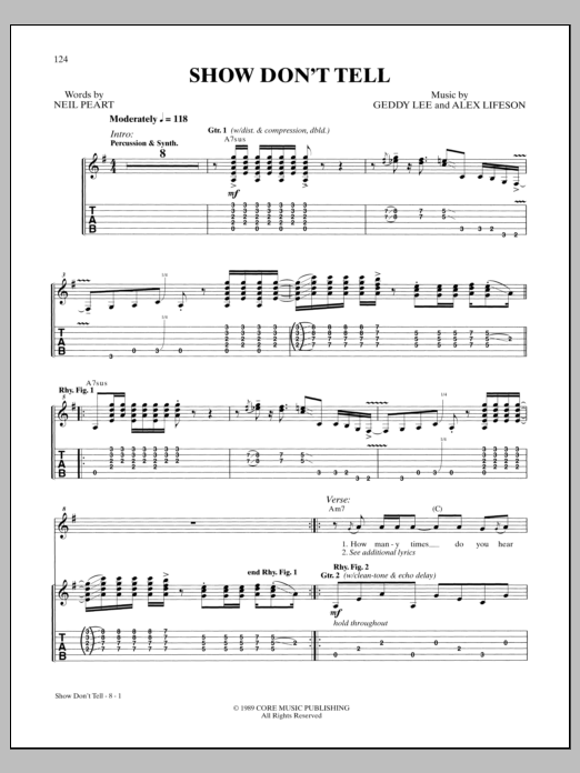 Rush Show Don't Tell Sheet Music Notes & Chords for Bass Guitar Tab - Download or Print PDF