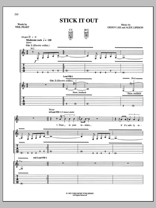 Rush Stick It Out Sheet Music Notes & Chords for Guitar Tab - Download or Print PDF